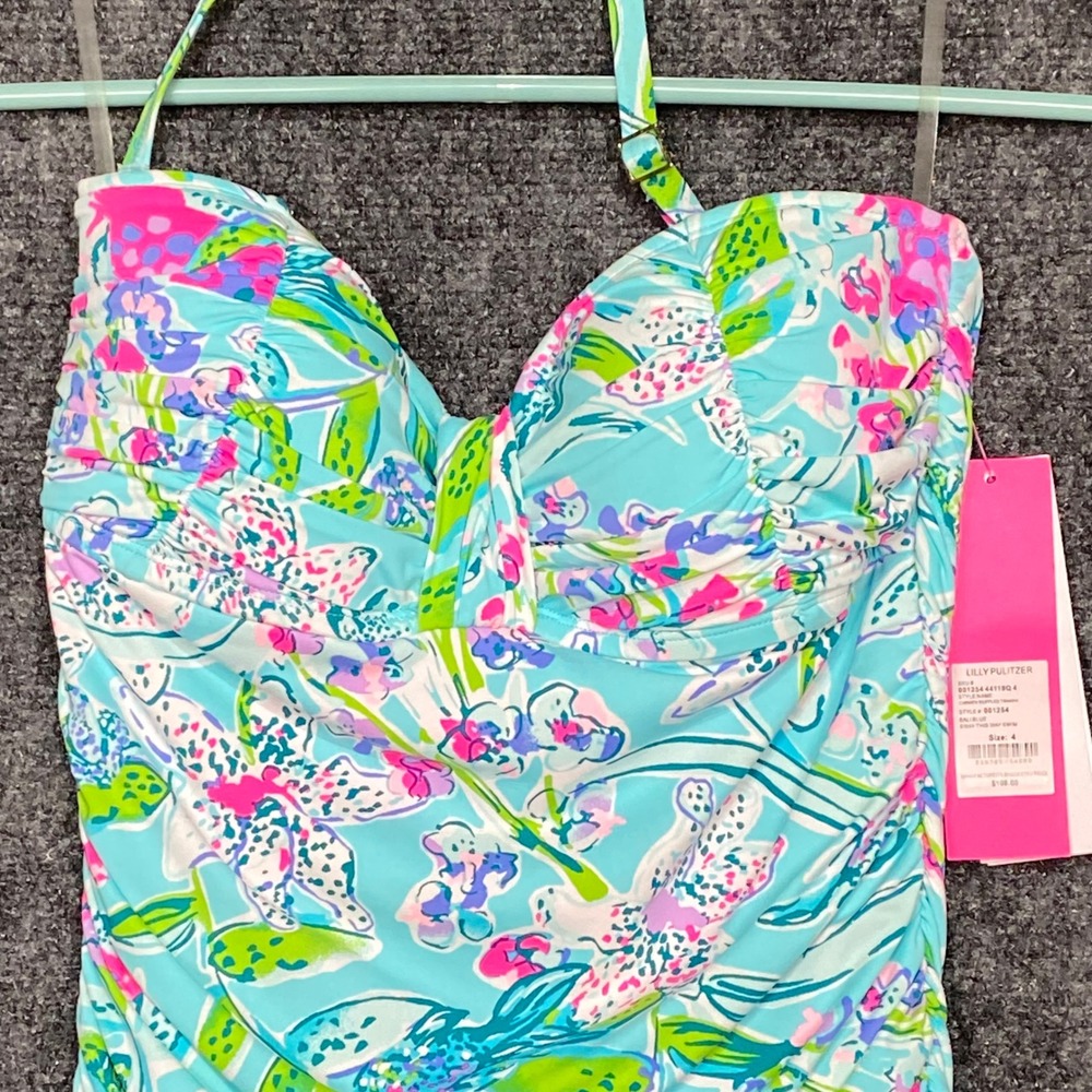 Lilly Pulitzer Carmen Ruffled Tankini Top Bali Blue Sway This‎ Way Swim Size 4 - Picture 6 of 13